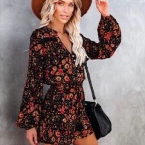 VICI Olivaceous Floral Long Sleeve Romper Size L